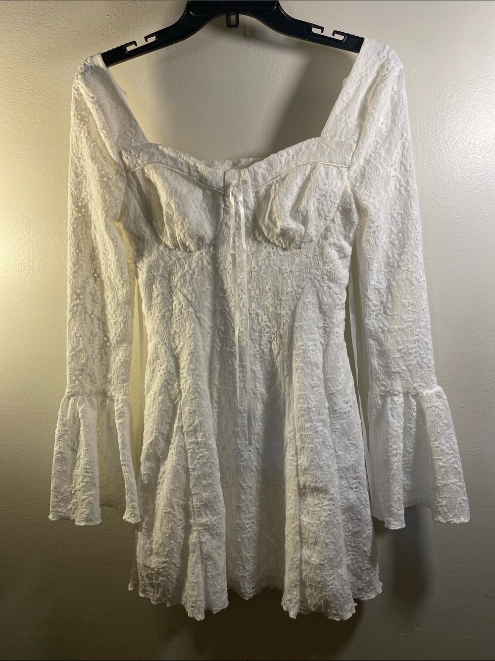 SHEIN White Lace Long-Sleeve Fit-and-Flare Mini Dress